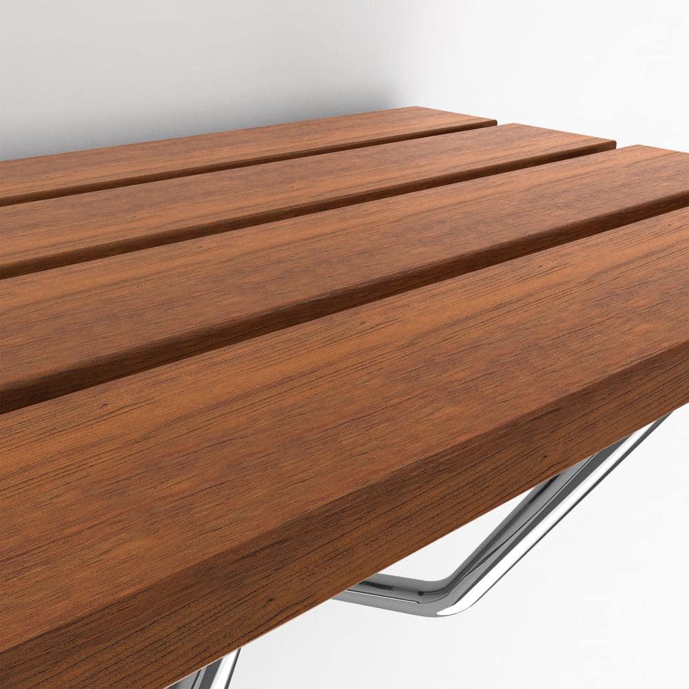Natural Teak Folding Shower Seat with Chrome Finish