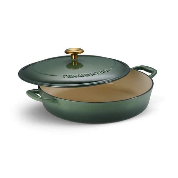 4 qt. Enameled Covered Cast Iron Braiser-Cactus with Gold Stainless Steel Knob