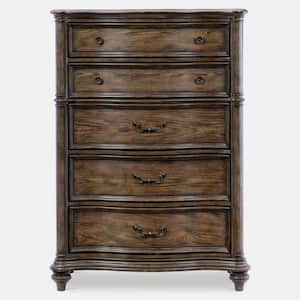 Classic Brown Oak 5-Drawers 19.5 in. Traditional Chest of Drawers