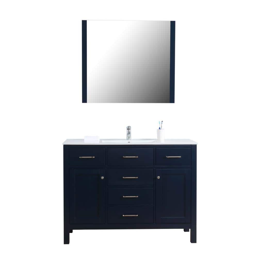 Laguna 48 in. W x 18 in. D Bath Vanity in Navy with Vanity Top in White wit