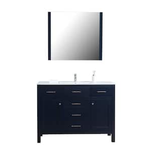 Laguna 48 in. W x 18 in. D Bath Vanity in Navy with Vanity Top in White with White Basin and Mirror