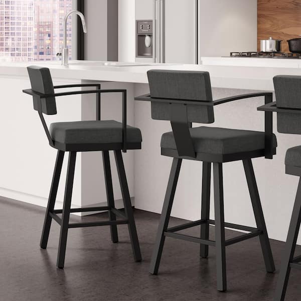 Unbranded Akers 30 in. Charcoal Grey Polyester/Black Metal Swivel Bar Stool