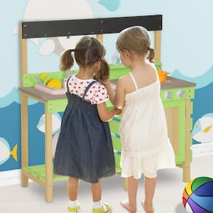 3-8 Ages Wood Kids Kitchen, Indoor/Outdoor Pretend Mud Kitchen Playset, Play Kitchen Toy