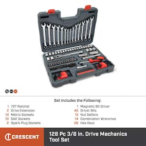 3/8 in. Drive 12-Point Standard SAE/Metric Mechanics Tool Set with Case (128-Piece)