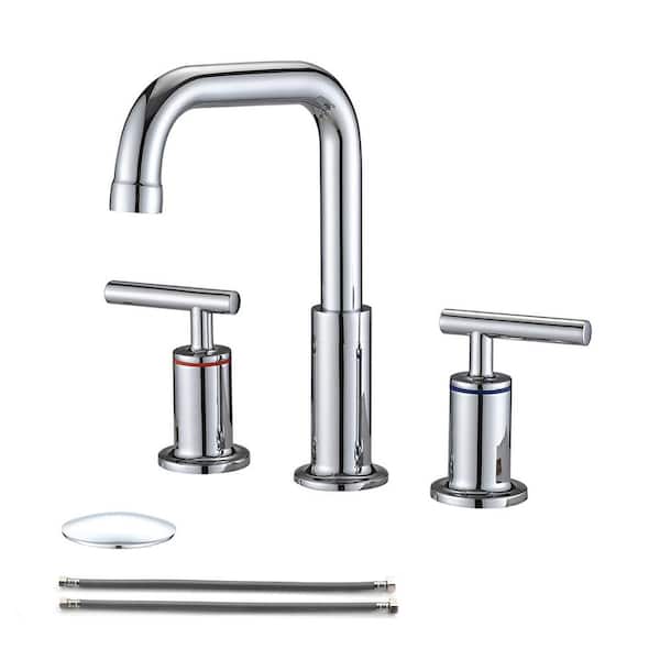 UPIKER Modern 8 in. Widespread Double Handle 360° Swivel Spout Bathroom Faucet with Drain Kit Included in Chrome
