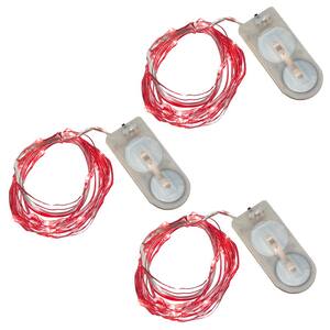 Red Battery Operated Waterproof Mini String Lights (3-Count)