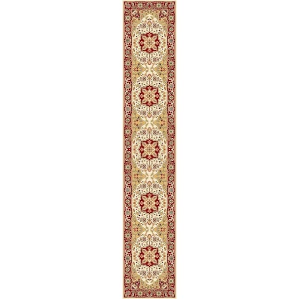 Lyndhurst Ivory/Red 2 ft. x 12 ft. Floral Border Medallion Runner Rug