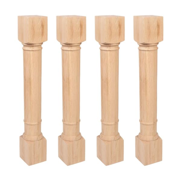 35.25 in. x 5 in. Unfinished Solid North American Red Oak Traditional Full Round Kitchen Island Leg (4-Pack)