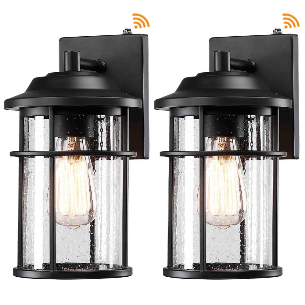 12 in. Matte Black Hardwired Dusk to Dawn Outdoor Wall Lantern Sconce Sensor with Seeded Glass Shade (2-Pack) price history on PriceWatchPro