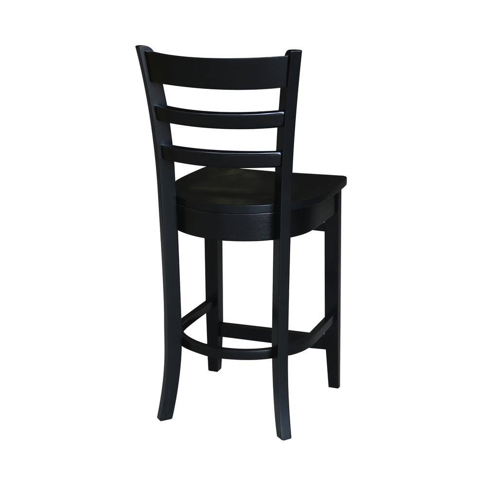 Black Solid Wood Round Pedestal Table with Two Stools