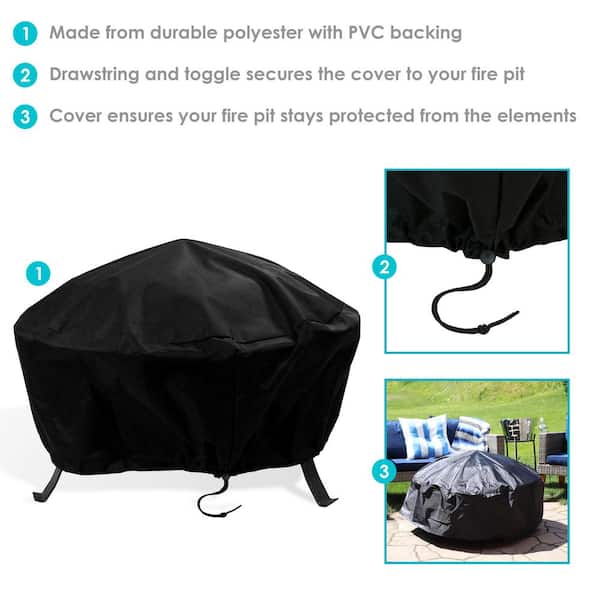 Black Durable Weather-Resistant Round Fire Pit Cover Sunnydaze Decor 36 in 