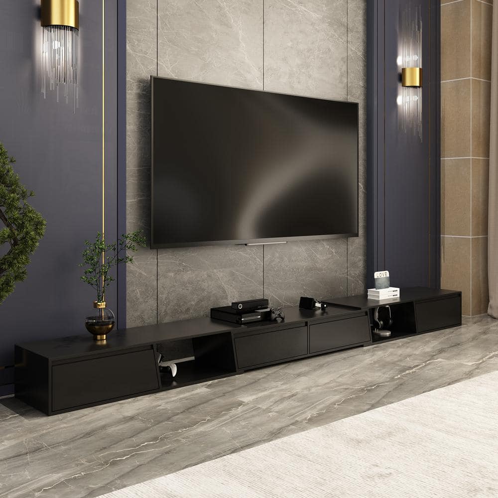 FUFU&GAGA Modern Wood Black TV Media Console Entertainment Center with Adjustable Length and Drawers Fits TV's up to 100 in -  KF020428-01