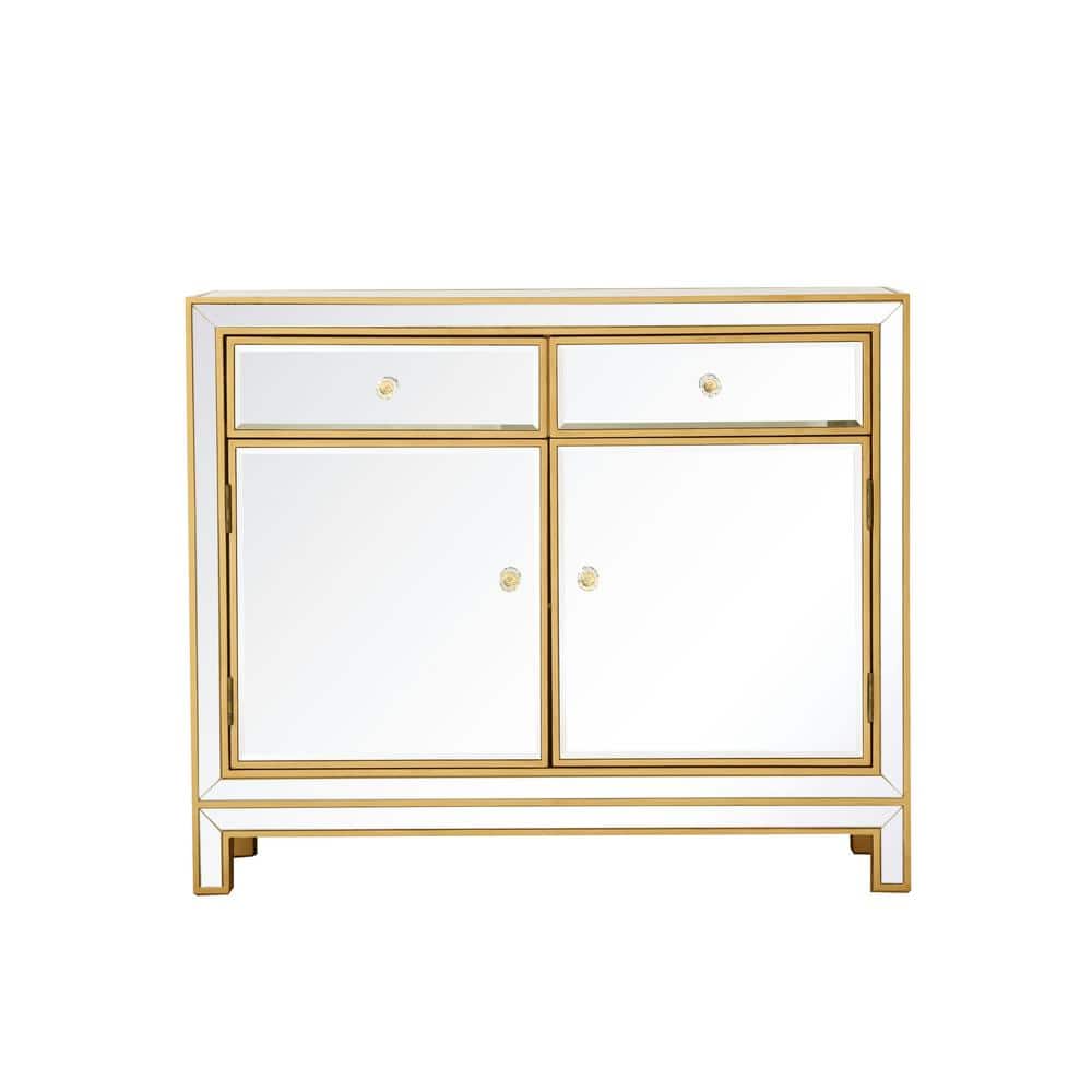Timeless Home 2-Drawer / 2-Door in Antique Gold Storage Cabinet 32 in. H x 