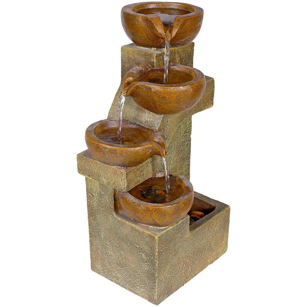 Rustic Beige Fiberglass 17" 4-Tier Tabletop Fountain