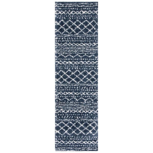 Arizona Shag 2 x 14 Slate Blue/Ivory Tribal Runner Rug