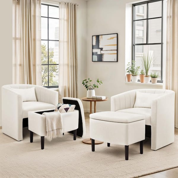 OrangeOne Beige Chenille Upholstered Accent Chair Open-Design Hollow Base Armchair with Multifunctional Storage Ottoman (set of 2)