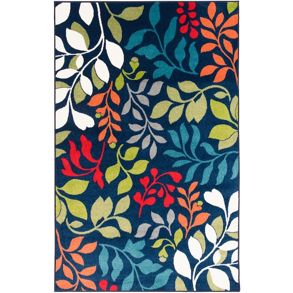 LOOMAKNOTI Tecopa Verinda Blue 7 ft. 10 in. x 9 ft. 10 in. Floral Polypropylene Indoor/Outdoor Area Rug
