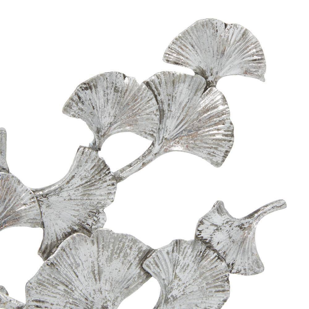 Silver Floral Metal Sculpture with Black Block Base