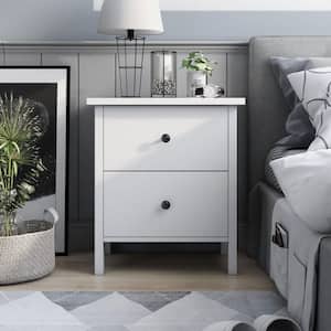 Sakinaw 2-Drawer White Nightstand (21.26 in. H x 18.9 in. W x 15.45 in. D)