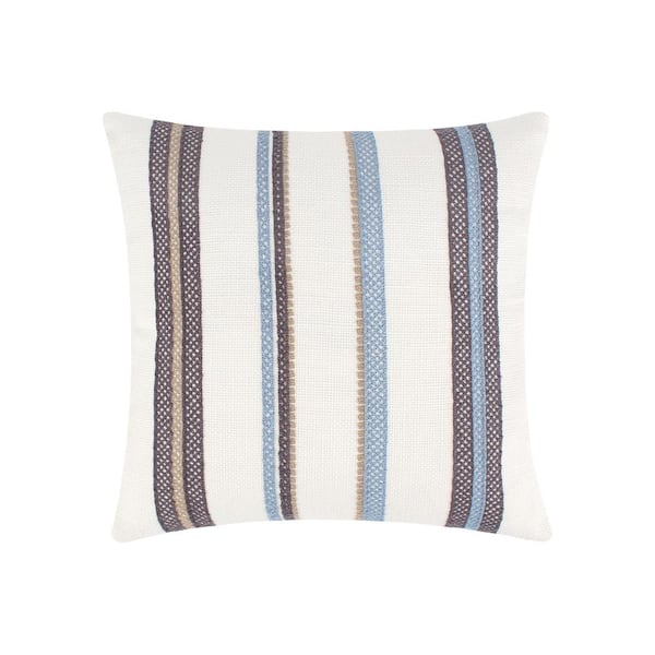 LEVTEX HOME Tobago White Embroidered Stripes 18 in. x 18 in. Throw Pillow