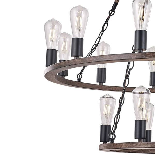 Vanity Art Cannes 18-Light Darkwood/Black Wagon Wheel Chandelier