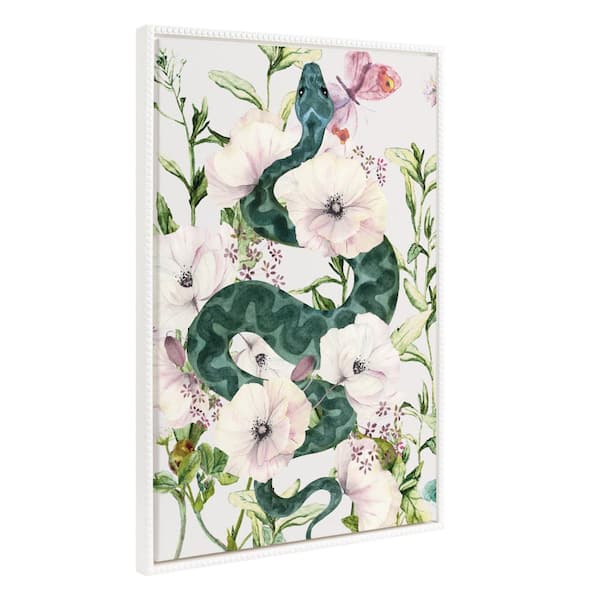 Kate and Laurel Sylvie Snake Floral 1-Piece White Framed Canvas Art Print, 23.00 in. x 33.00 in.