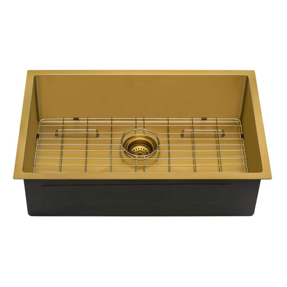 27-Inch Gold Stainless Steel Undermount Single Bowl Kitchen Sink