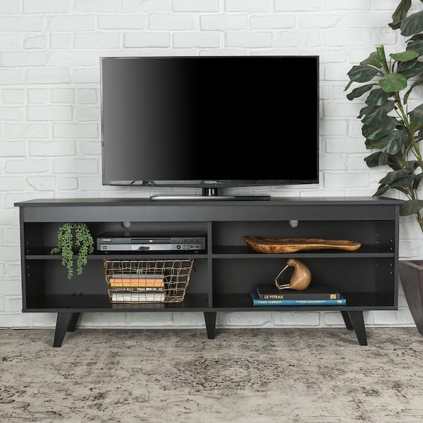 Walker Edison Furniture Company Simple Contemporary 58 in. Black Composite TV Stand 60 in. with Adjustable Shelves