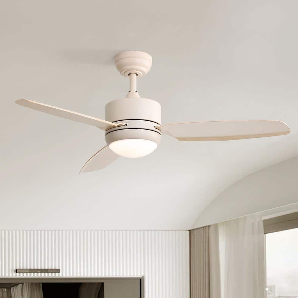 CACI Mall 46 in. Indoor/Outdoor Beige Downrod Modern Ceiling Fan with Integrated LED and 6 Speed DC Remote