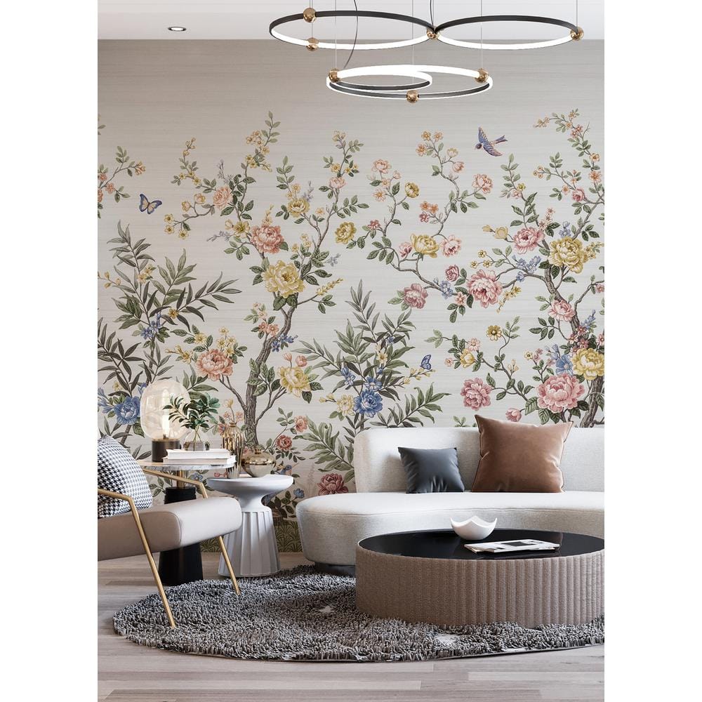 Spring Chinoiserie Soft White Floral Wall Mural
