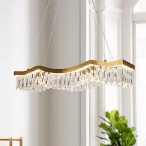 Thelonious 1-Light Dimmable Integrated LED Plating Brass Crystal Linear Chandelier for Living Room