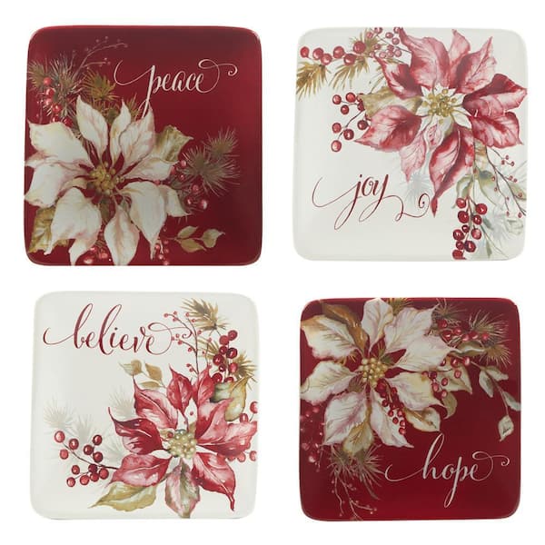 Certified International Winters Joy Assorted Colors Canape Plate (Set of 4)