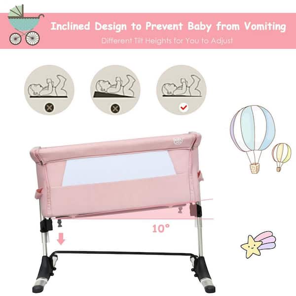 Pink Portable Baby Bed Side Sleeper Bassinet Crib with Carrying Bag