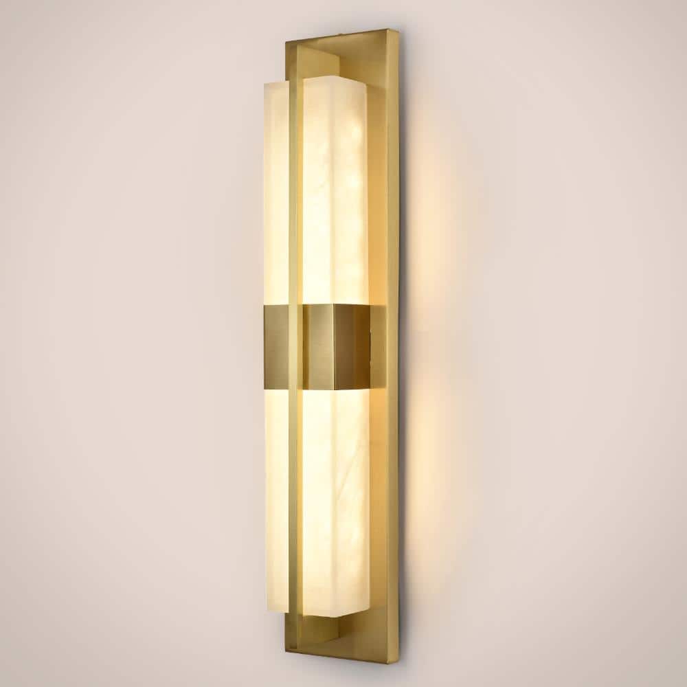 "Modern 23.6"" Natural Alabaster Wall Sconce 3-Color Integrated LED Pure Copper Luxury Bathroom Vanity Light(Set of 2)" price history on PriceWatchPro