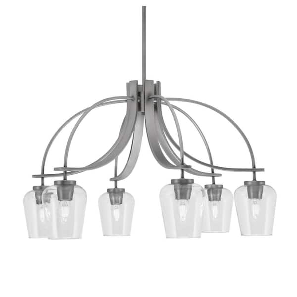 Unbranded Olympia 17.75 in. 6-Light Graphite Downlight Chandelier Clear Bubble Glass Shade