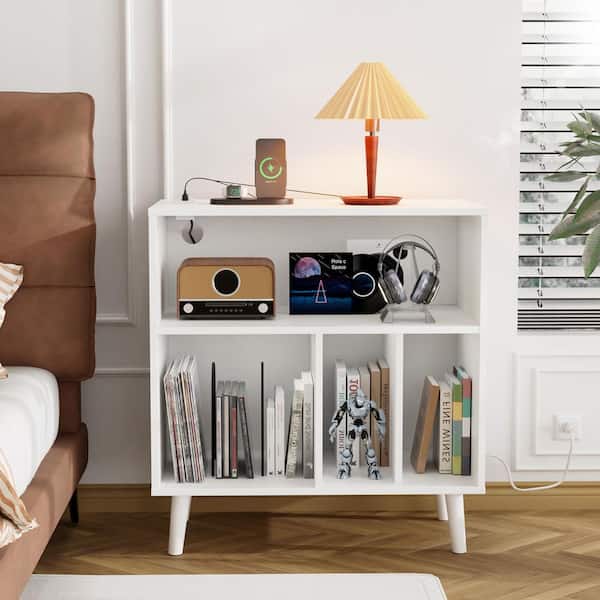 Karl home Record Player Stand White 29.53 in. H Storage Cabinet