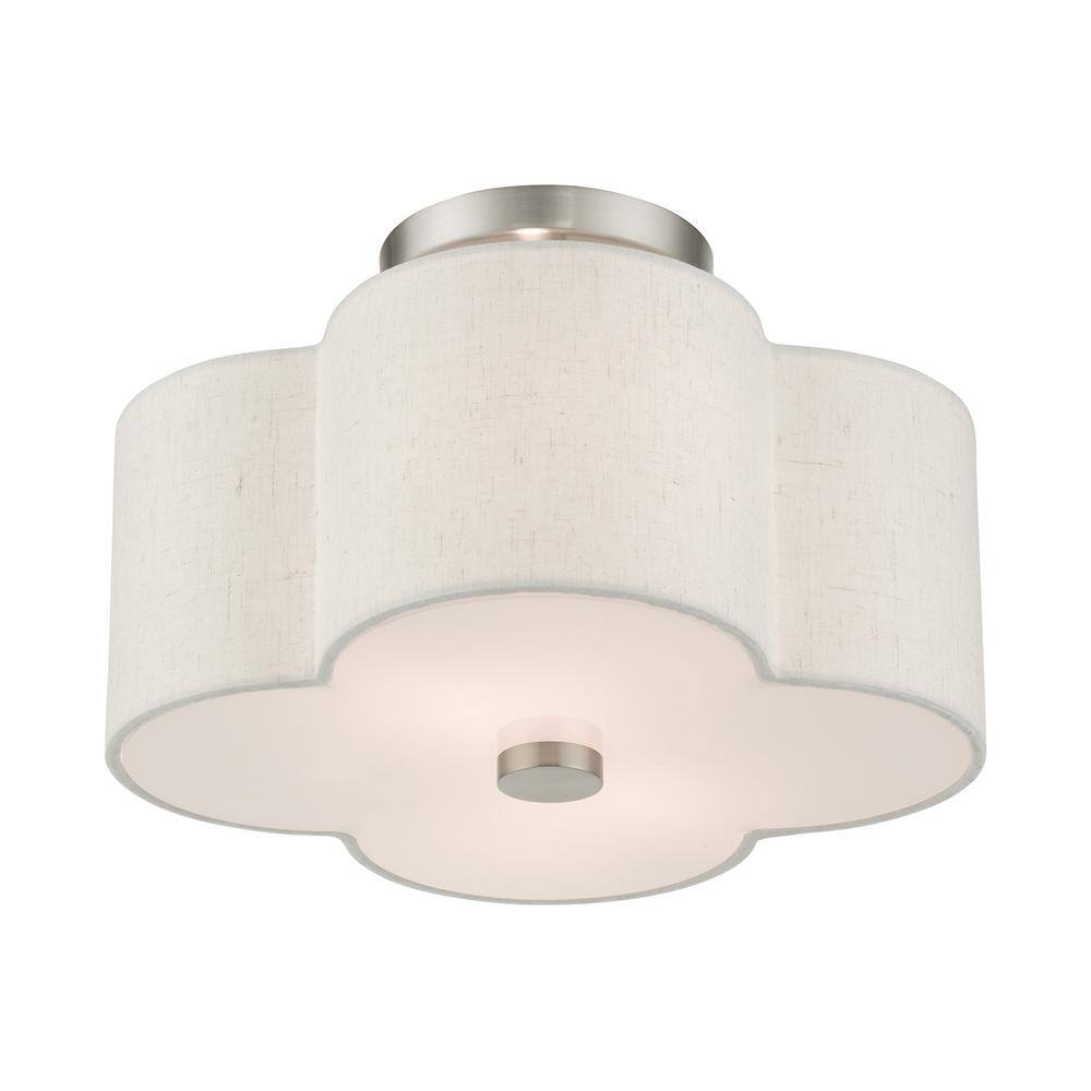 Solstice Brushed Nickel 2-Light Semi-Flush Mount with Scalloped Oatmeal Shade