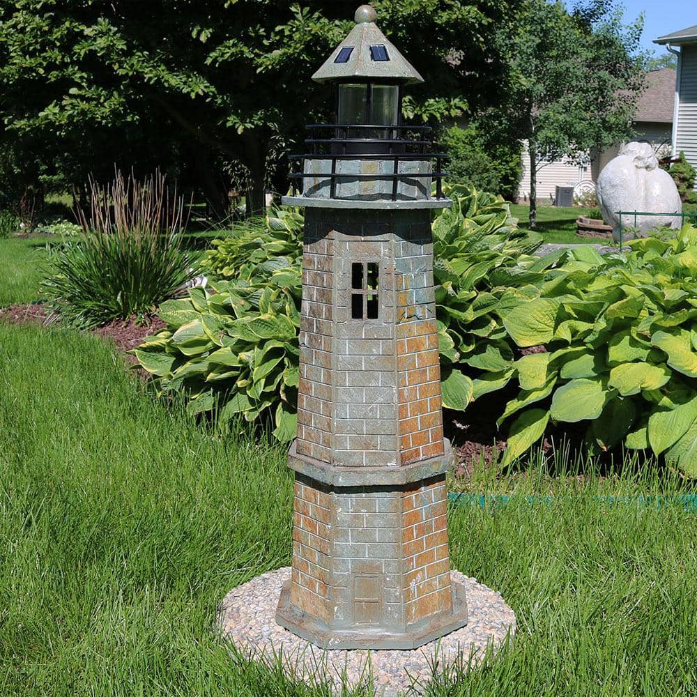 Gray Resin Solar LED Nautical Lighthouse Statue - 35"