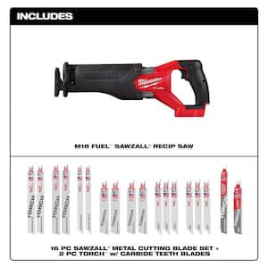 M18 FUEL GEN-2 18V Lithium-Ion Brushless Cordless SAWZALL Reciprocating Saw (Tool-Only) with SAWZALL Blade Set(16-Piece)