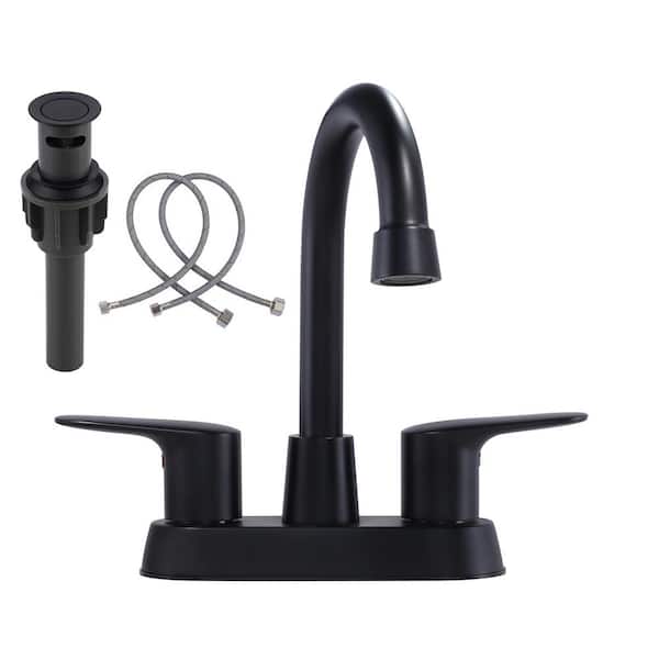 WOWOW 4 in. Center Set Double Handle High Arc Bathroom Faucet in Black