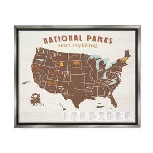 Start Exploring National Parks Map United States by Daphne Polselli Floater Frame Travel Wall Art Print 17 in. x 21 in.