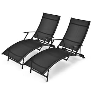 Foldable Patio Chaise Lounge w/5-level Backrest Outdoor Recliner Chair (Set of 2)