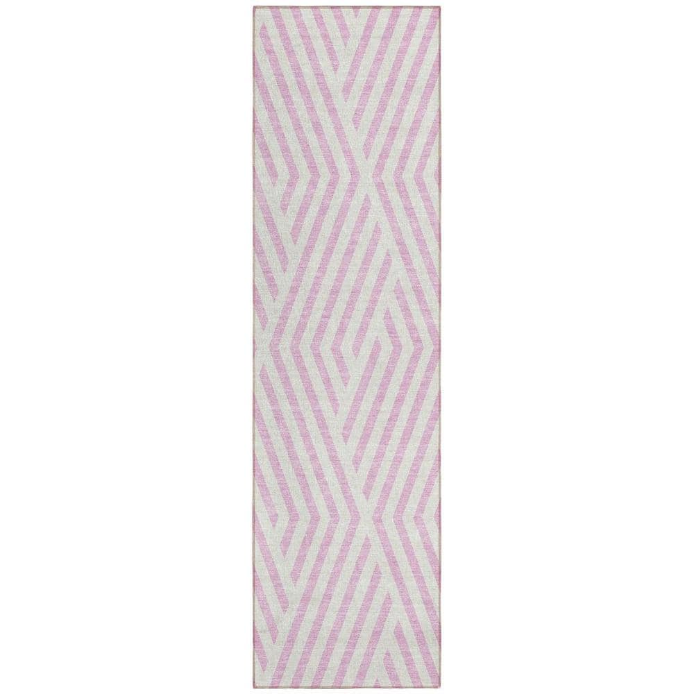 Pink and White 2 ft. x 8 ft. Woven Geometric Runner Indoor/Outdoor Area Rug price history on PriceWatchPro