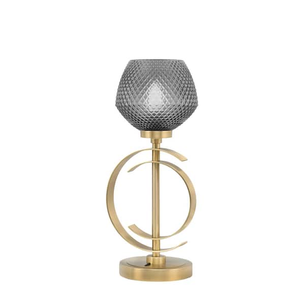 Unbranded Delgado 16.5 in. New Age Brass Desk Lamp, Piano Desk Lamp, with Smoke Textured Glass Shade