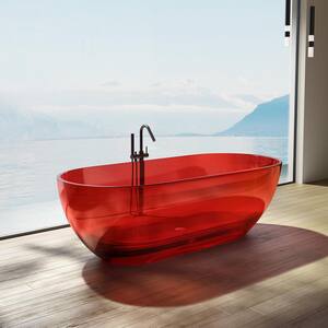 69 in. x 29.5 in. Stone Resin Solid Surface Flatbottom Freestanding Soaking Bathtub in Transparent Red