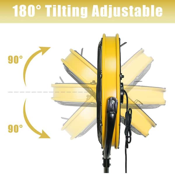 HICFM 20 in. Yellow Tilting Pedestal Fan, 4300 CFM 3-Speed High Velocity Fan with 1/5 HP Motor for Garage, Warehouse