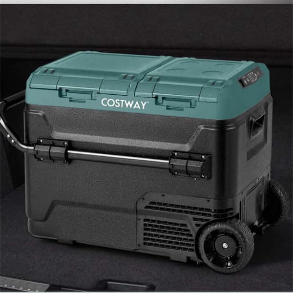 53 Quart 2.13 cu.Ft. Green Manual Car Refrigerator Portable 12/24V DC and 110-240V AC Dual Zone Car Freezer in Green