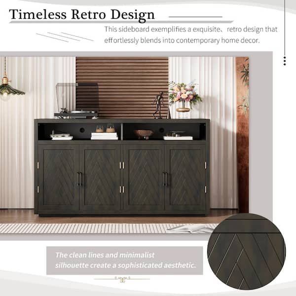 Runesay 60 in. W x 15.7 in. D x 33.36 in. H in Gray Brown MDF Ready to Assemble Floor Base Kitchen Cabinet Sideboard