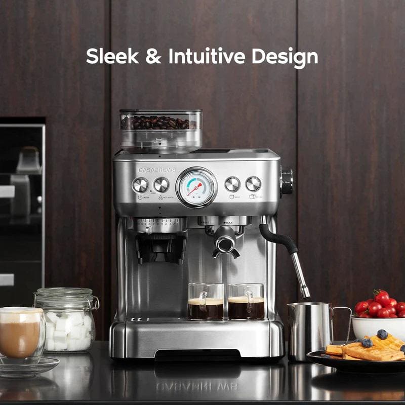 Casabrews Silver Stainless Steel Super Automatic Espresso Machine with Grinder