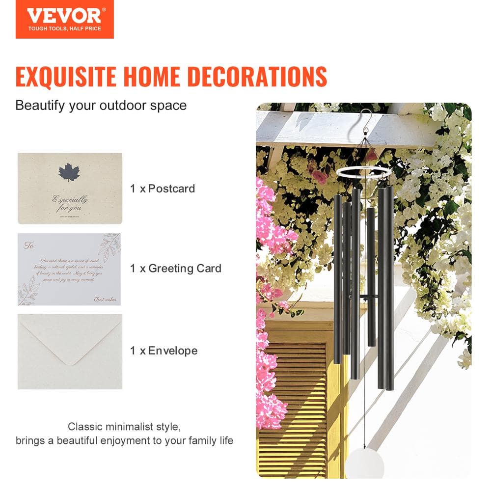 66-Inch Black Aluminum Deep Tone Memorial Wind Chimes
